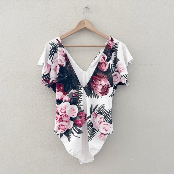 Albion Desert Rose Cape One Piece Swimsuit Bathingsuit Feminine Romantic Floral - Picture 6 of 14